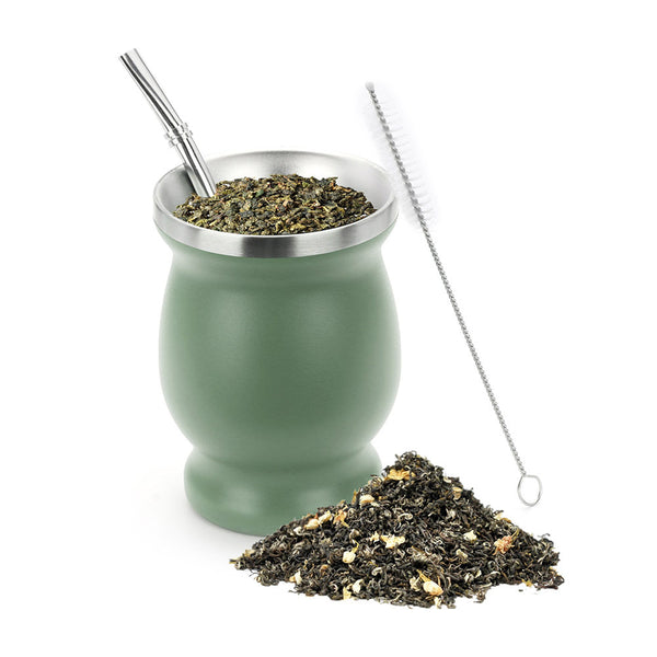 Yerba Mate Gourd Set Double Wall Stainless Steel Mate Tea Cup and Bombilla Includ and Brush