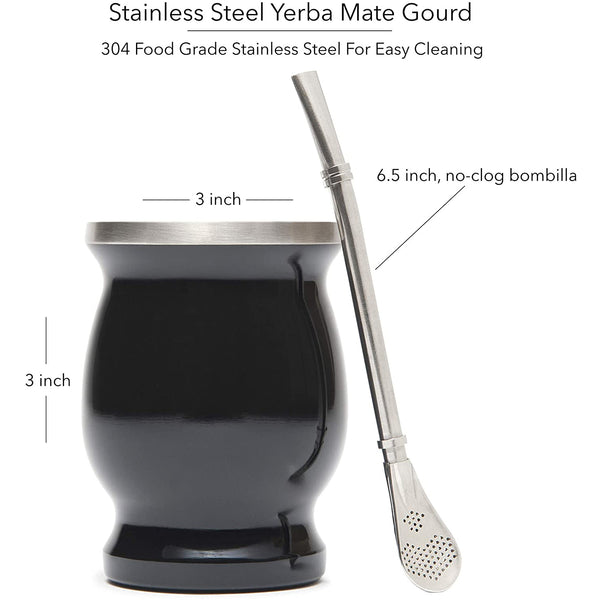 Yerba Mate Gourd Set Double Wall Stainless Steel Mate Tea Cup and Bombilla Includ and Brush