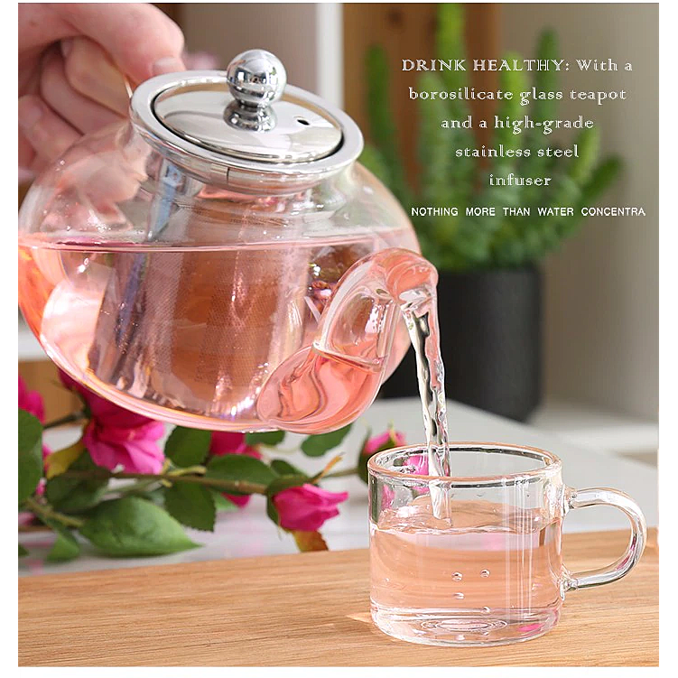 Good Clear Borosilicate Glass Teapot With  Stainless Steel Infuser Strainer Heat Resistant Loose Leaf Tea Pot Tool Kettle Set